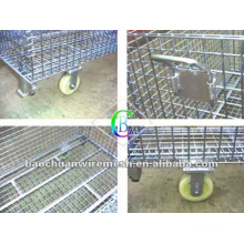 50*50mm folding collapsible stackable warehouse using mesh cages with 4 castors